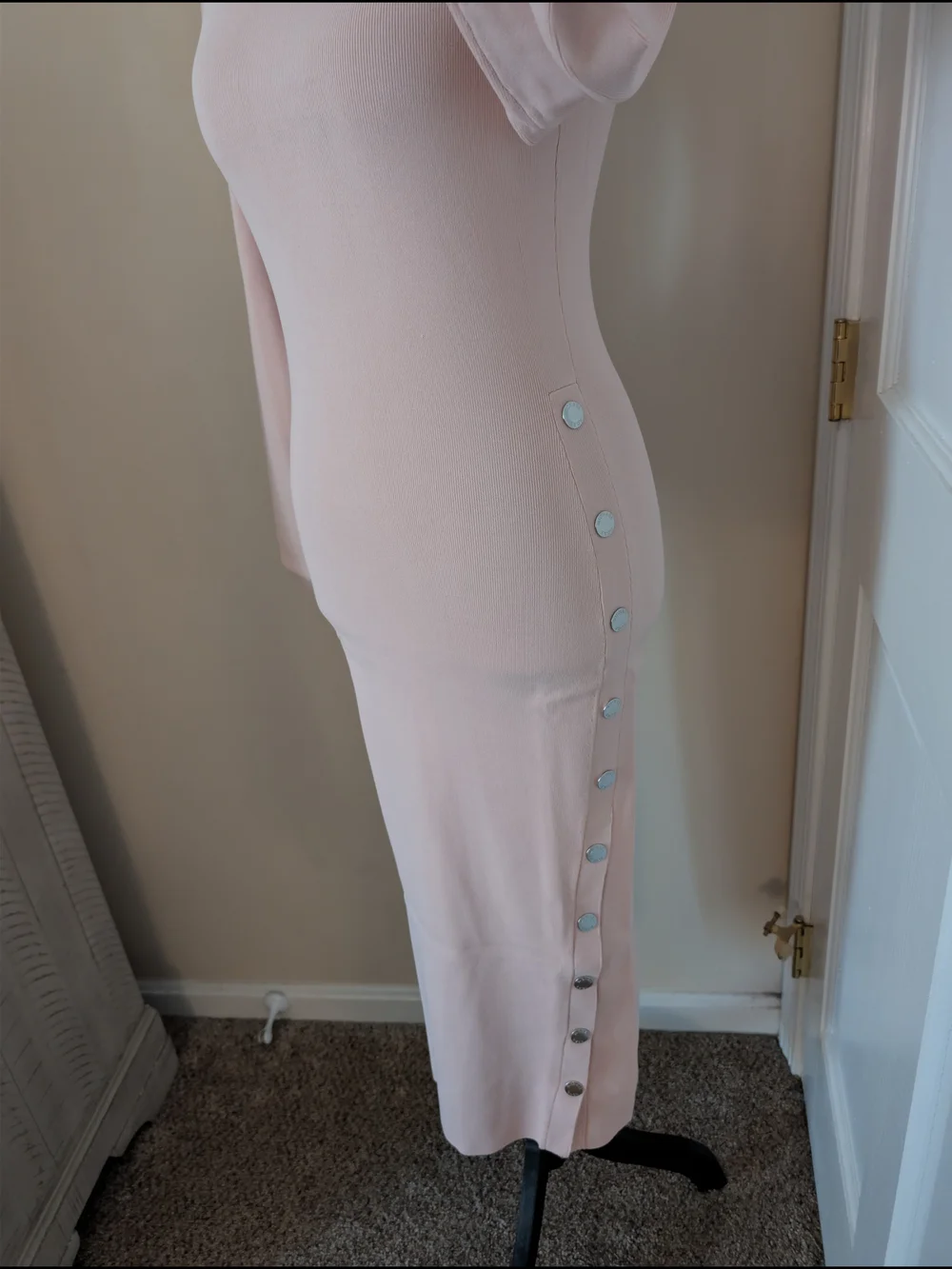 ​NWT Michael Kors Ribbed Snap Side Midi Dress Powder Blush Pink S